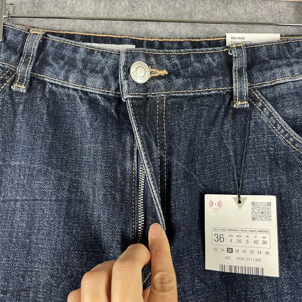 Zara Banana Leg Fit Jeans Womens‎ 4 Dark Wash Mid Rise Baggy Skater Grunge NEW